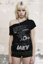 Backless Y2K Letter Print T-Shirt