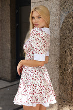 V-Neck Floral Puff Sleeve Babydoll Mini Dress