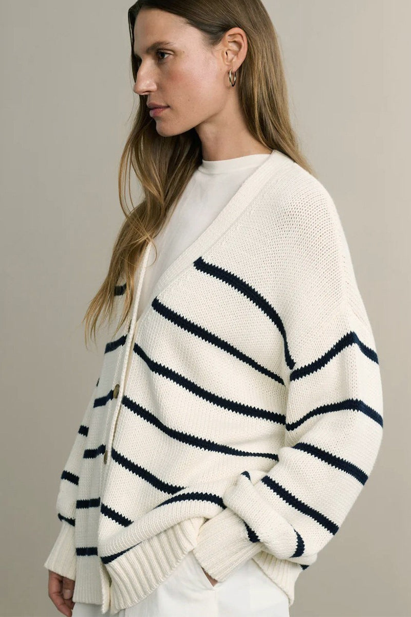 Cotton Striped Cardigan Sweater