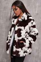 Black and White Faux Fur Cow Print Coat