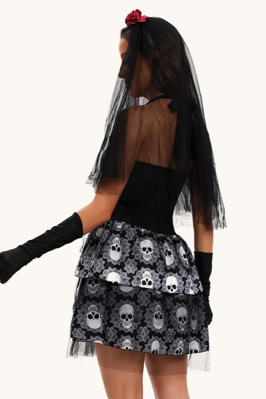 Halloween Skull Veil Mini Dress