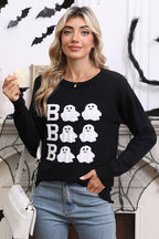 Halloween Embroidered Crew Neck Sweater