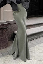 Green Velvet High-Waisted Fishtail Skirt