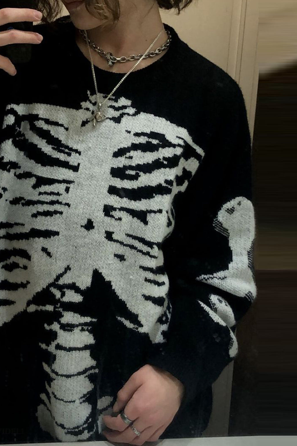 Casual Skeleton Graphic Knit Sweater