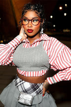 Striped Crop Shirt Two Piece Blouse