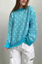 Sailboat Pattern Crew Neck Knit Sweater