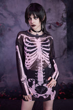 Dark Style Skull Print Mesh Knit Top