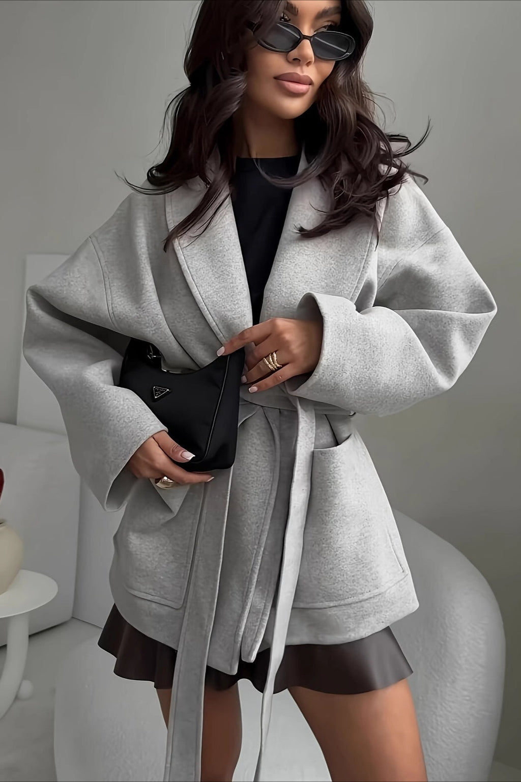 Belted Wool Blend Long Coat