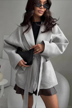 Belted Wool Blend Long Coat