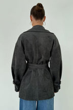 Vintage Suede Lapel Tie Waist Jacket Coat