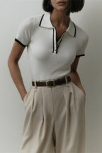 Ribbed Fitted Polo Sweater