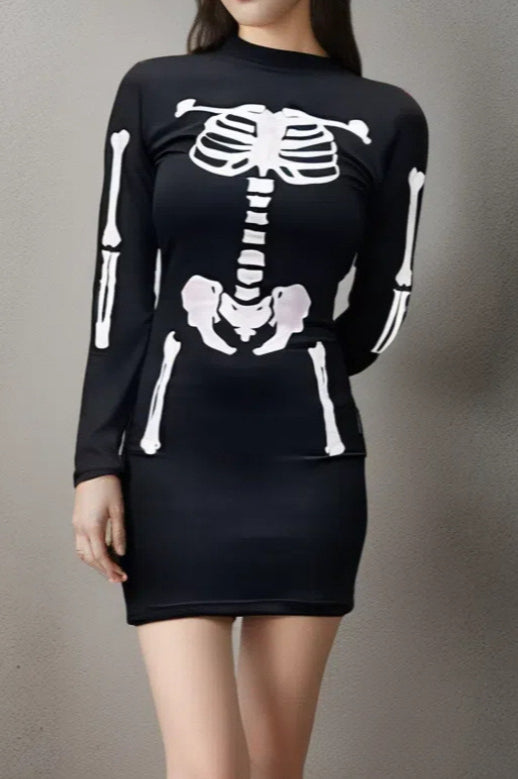 Skull Print Bodycon Mini Dress