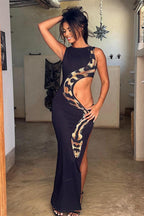 Snake Print Hollow Backless Maxi Dress