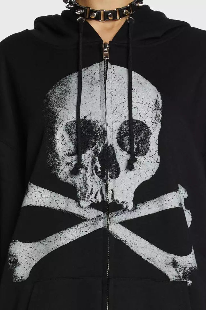 Skull Print Zip Up Hoodie