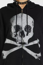 Skull Print Zip Up Hoodie