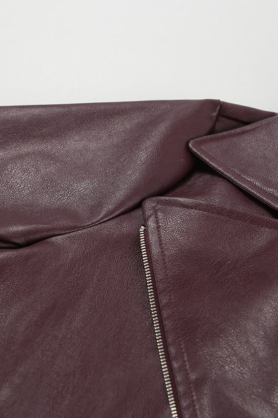 Angora Red PU Leather Blazer Coat