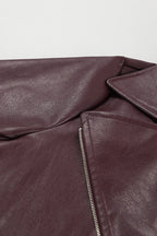 Angora Red PU Leather Blazer Coat