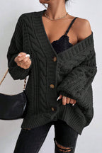V-Neck Vintage Cable Knit Balloon Sleeve Cardigan