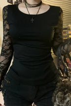 Sheer Lace Backless Slim T-shirt