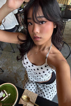 Halter Polka Dot Crop Skirt Two Pieces Set