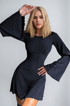 Elegant Backless Flare Sleeve Mini Dress