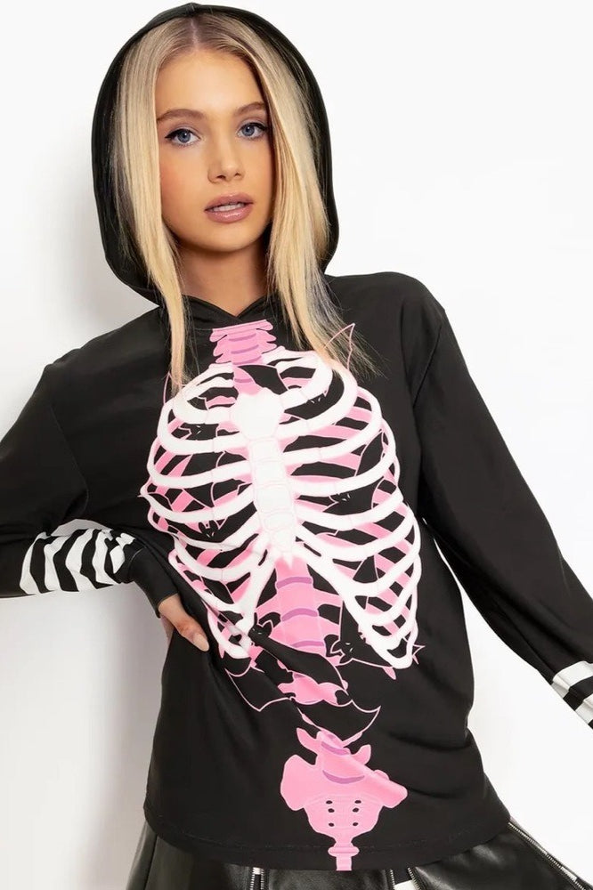 Street Style Bat Skeleton Graphic Hoodie