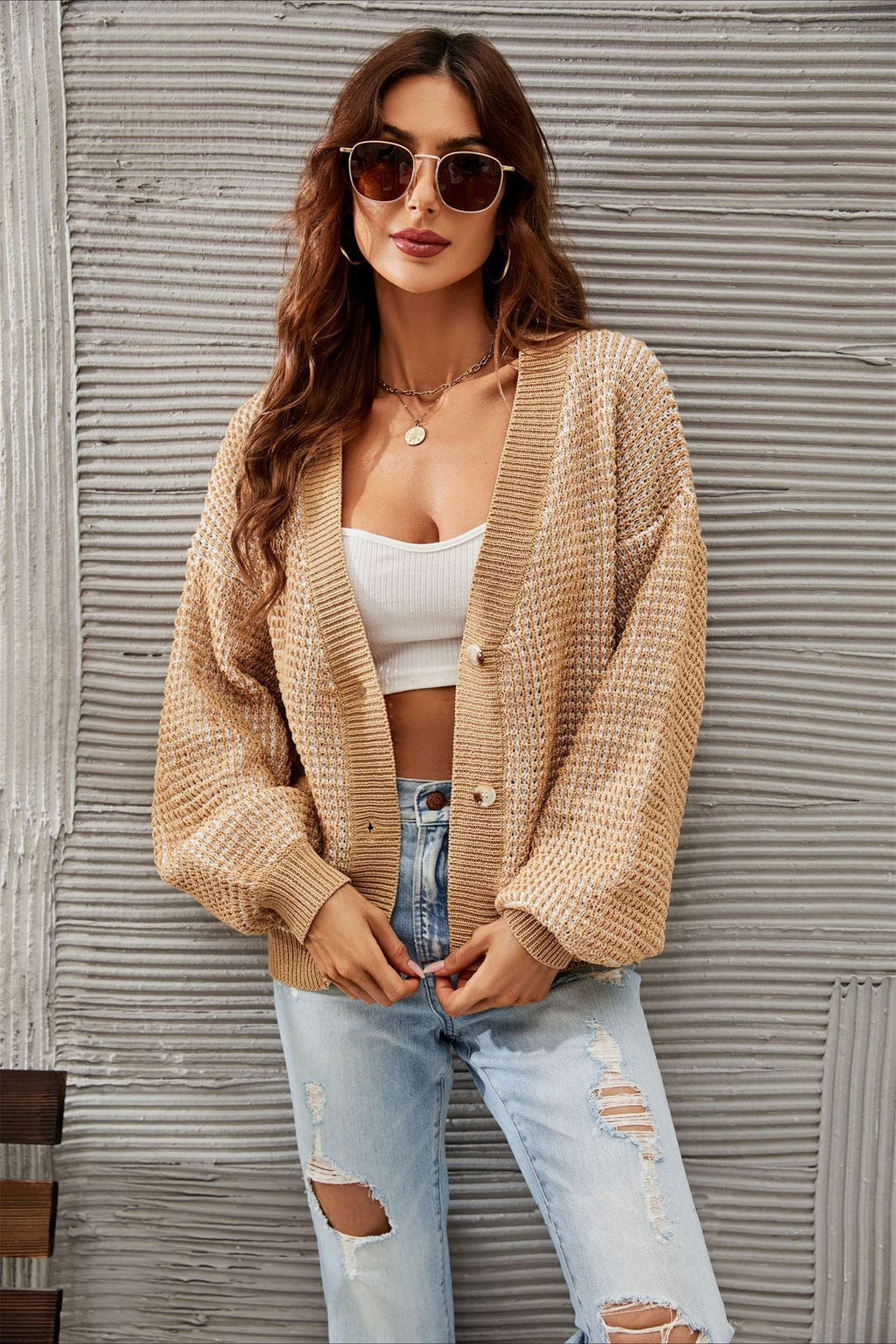 Plus Size Hollow Knit Cardigan