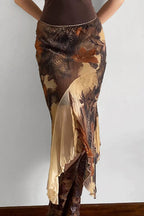 Color-Blocked Floral Print Bodycon Midi Skirt