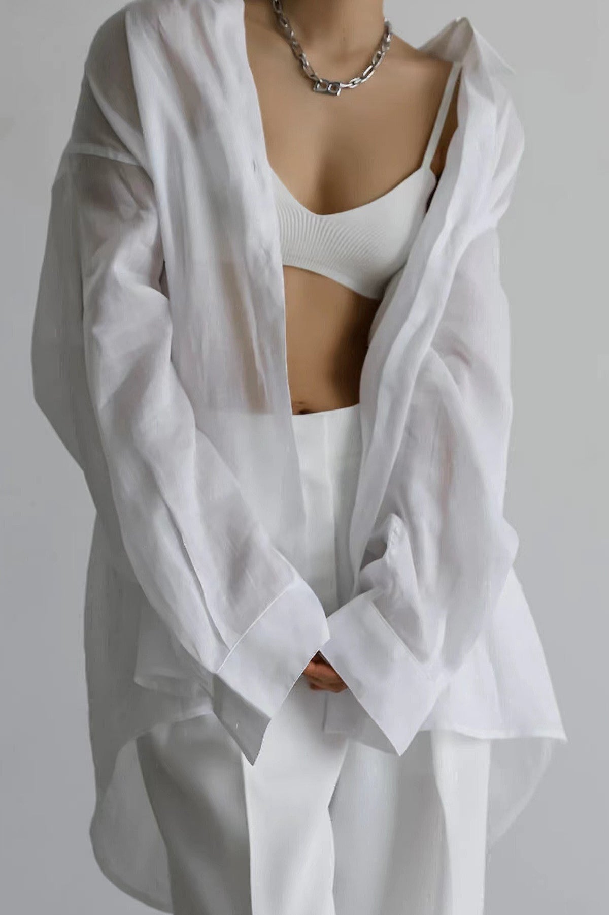 Vintage High-End Collared Loose Fit White Blouse