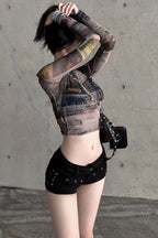 Ruched Mesh Vintage T-Shirt