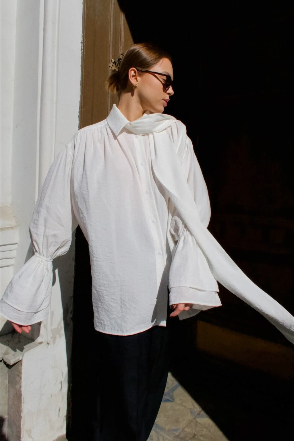 Crepe Tie Front Loose Fit Blouse