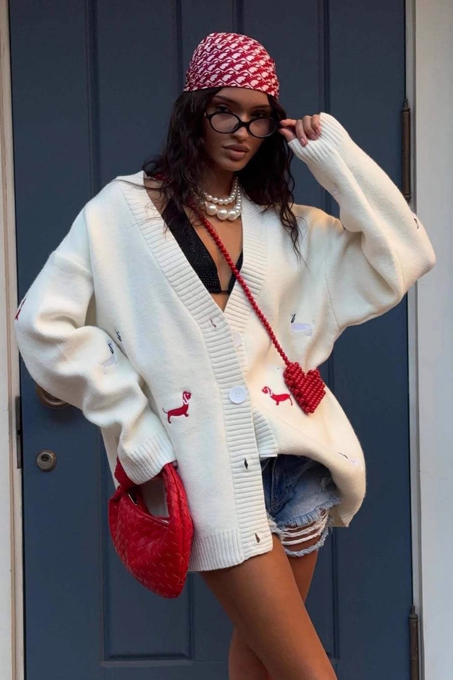 V-Neck Embroidered Cardigan Sweater