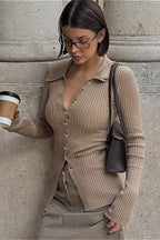 Solid Color Retro Knit Blouse