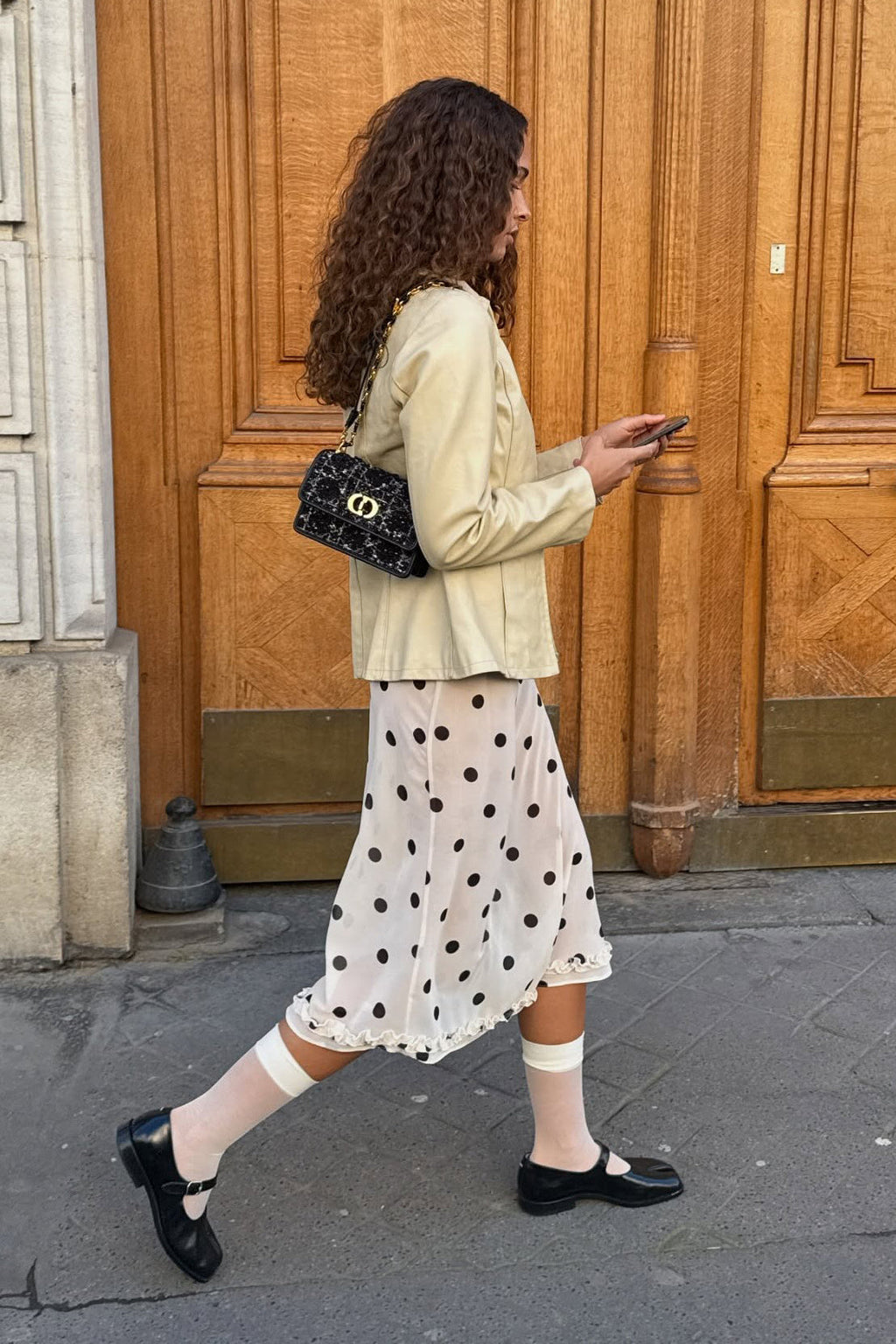 Polka Dot Satin High-Waisted A-Line Skirt