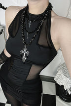 Halter Neck Top High-Slit Skirt Two Pieces Set