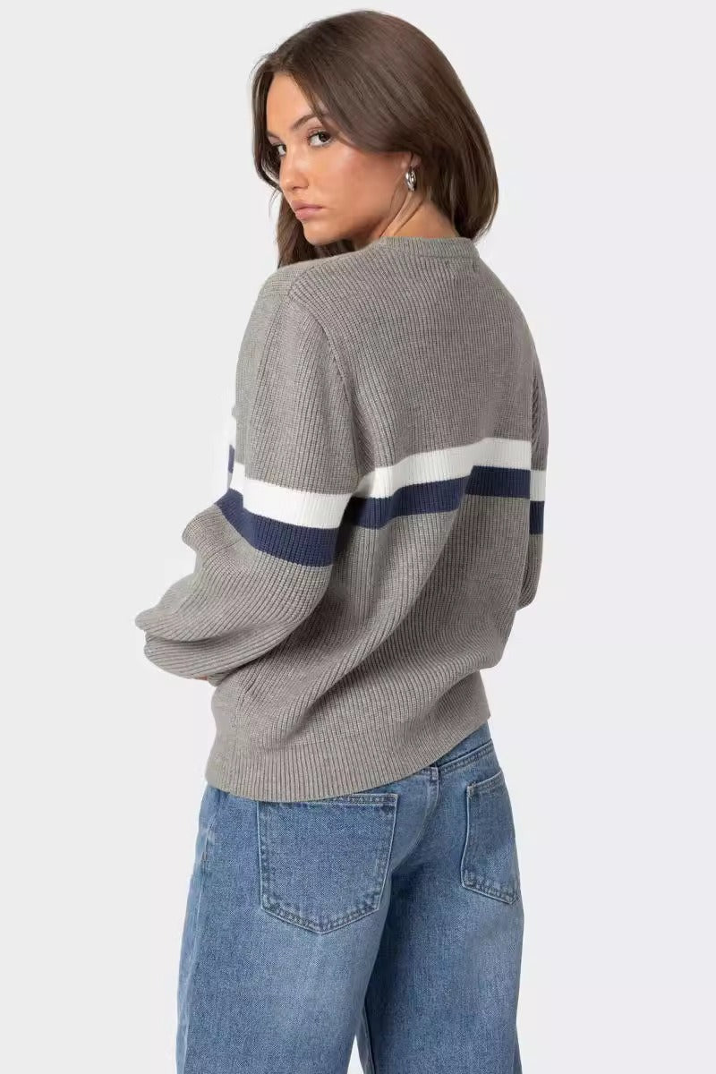 Loose Fit Striped Crew Neck Sweater