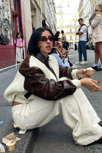 Long Sleeve Knit and Leather Jacket