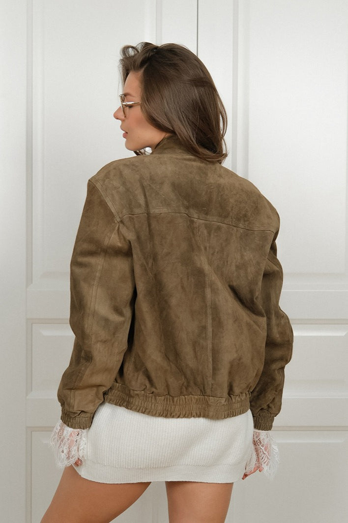 Vintage Suede Stand Collar Jacket