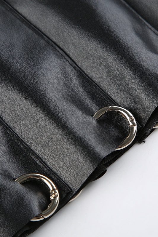Punk Metal Detail Pleated Skirt