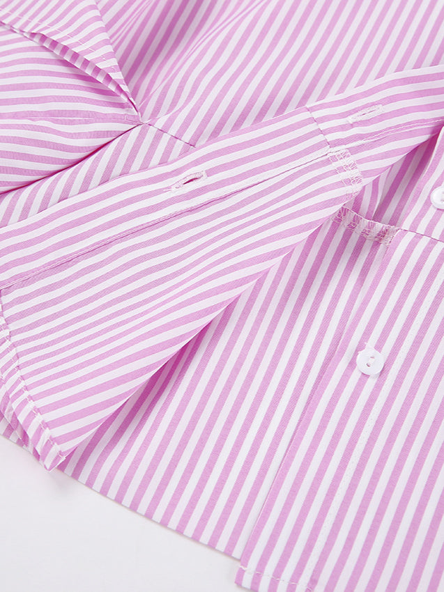 Striped Tie Waist Long Sleeve Blouse