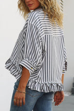 Striped Loose Fit Lace Hem Blouse
