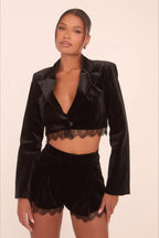 Lace Trim Crop Top High-Waisted Shorts Two Pieces Set