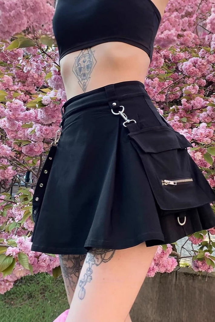 High Waist Cargo Pleat Skirt