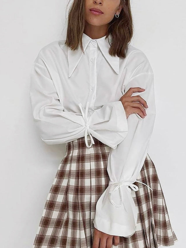 Bow Tie Long Sleeve White Blouse