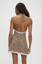 Halter Leopard Print Backless Mini Dress