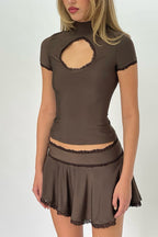 Sexy Lace Hollow Out Top Skirt Two Pieces Set