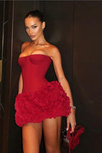 3D Floral Textured Strapless Dress