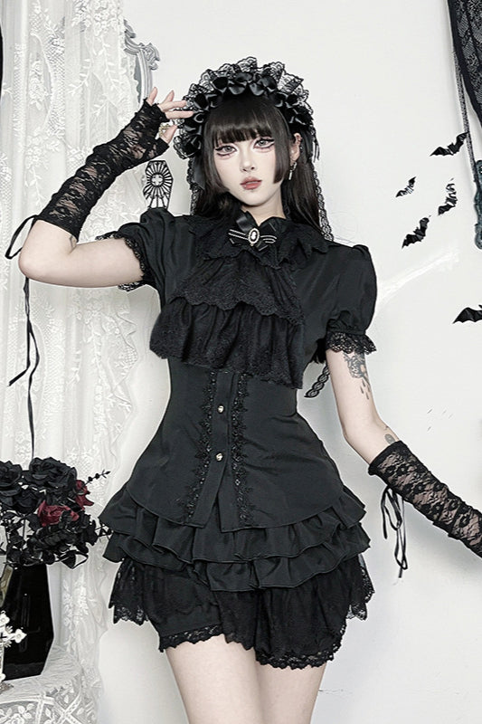 Lace Panel Fitted Gothic Blouse