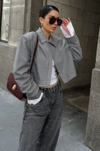 Gray Cropped Long Sleeve Jacket