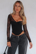 Deep V Lace Sleeve Knit Top